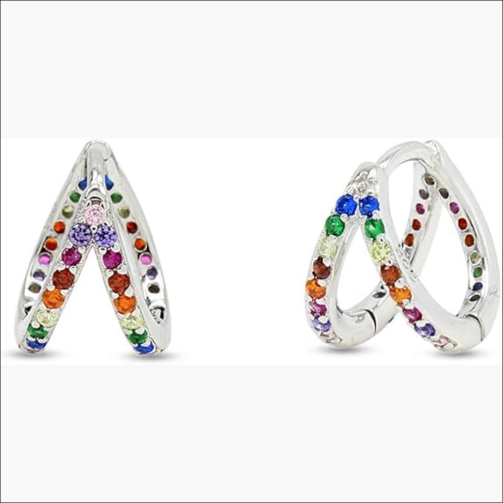 14k White Gold Plated Sterling Silver Hoop Earrings With Cubic Zirconia